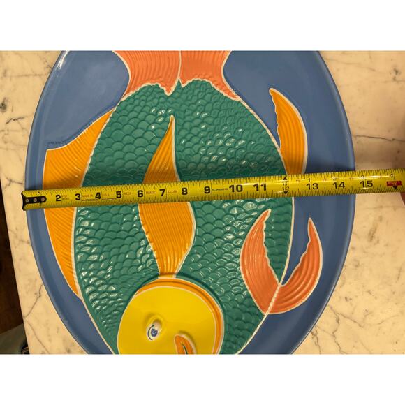 Leisure time Ullman Puff Fish 90s post modern plastic Platter 4 salad plates - Picture 10 of 12